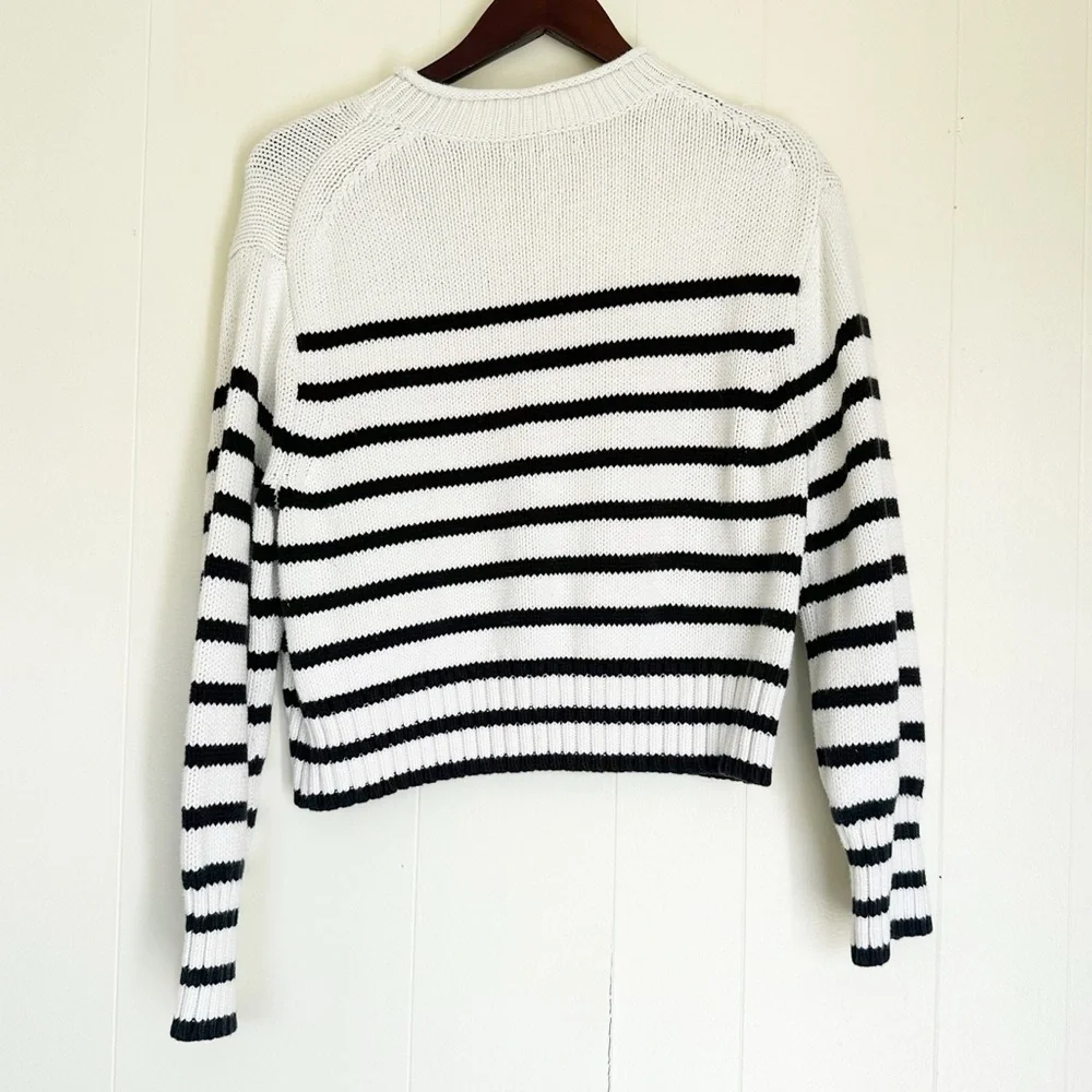 J. CREW Heritage Cotton Rollneck Sweater Stripe Ivory Black Small NWT - Picture 7 of 9